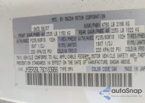 2008 Mazda Cx-7 Sport from USA, damaged, VIN JM3ER29L780183968